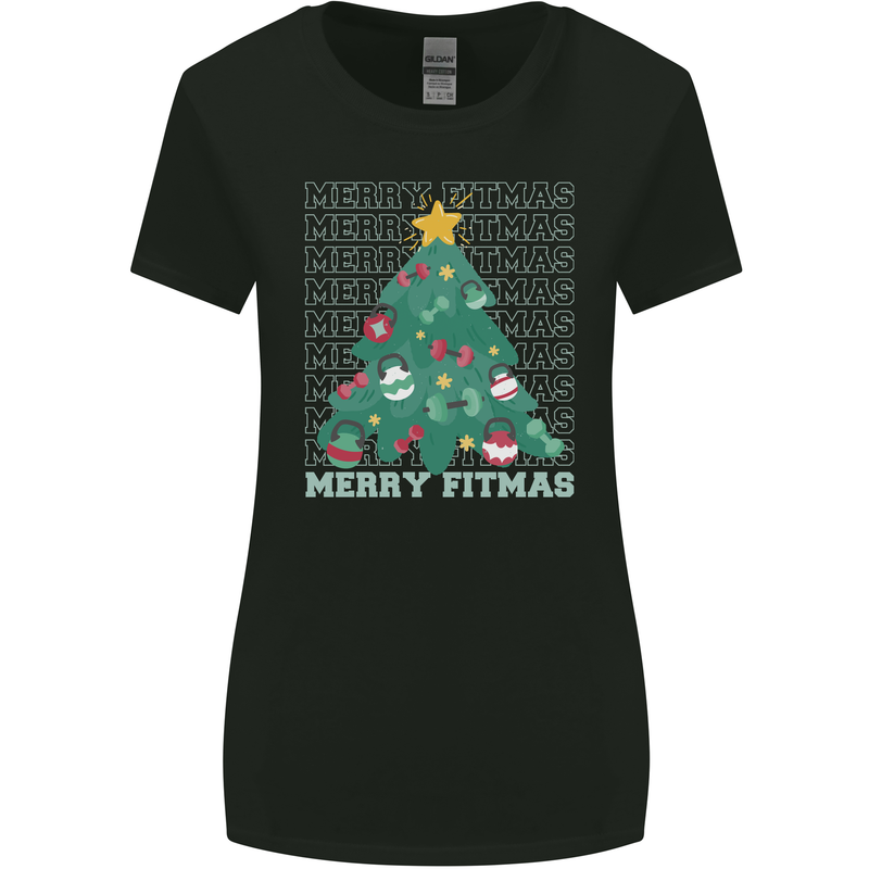 Fitness Merry Fitmas Christmas Tree Gym Womens Wider Cut T-Shirt Black