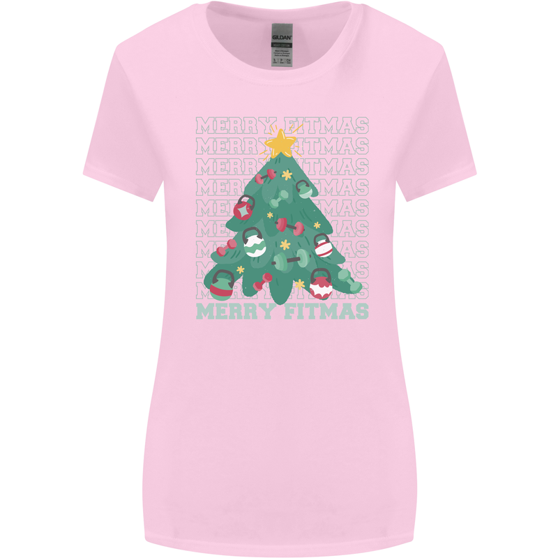 Fitness Merry Fitmas Christmas Tree Gym Womens Wider Cut T-Shirt Light Pink