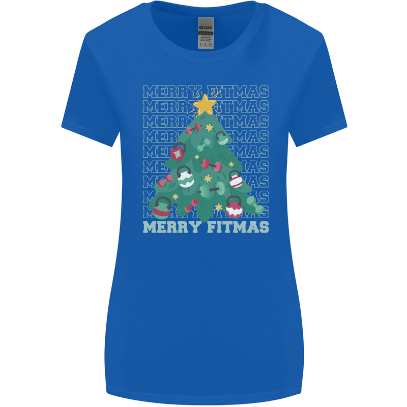 Fitness Merry Fitmas Christmas Tree Gym Womens Wider Cut T-Shirt Royal Blue