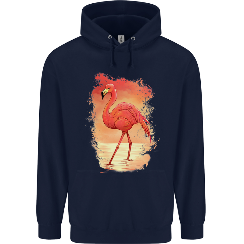 Flamingo Painting Childrens Kids Hoodie Navy Blue