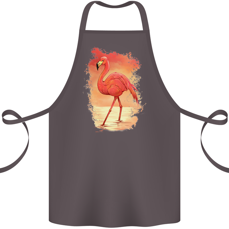 Flamingo Painting Cotton Apron 100% Organic Dark Grey