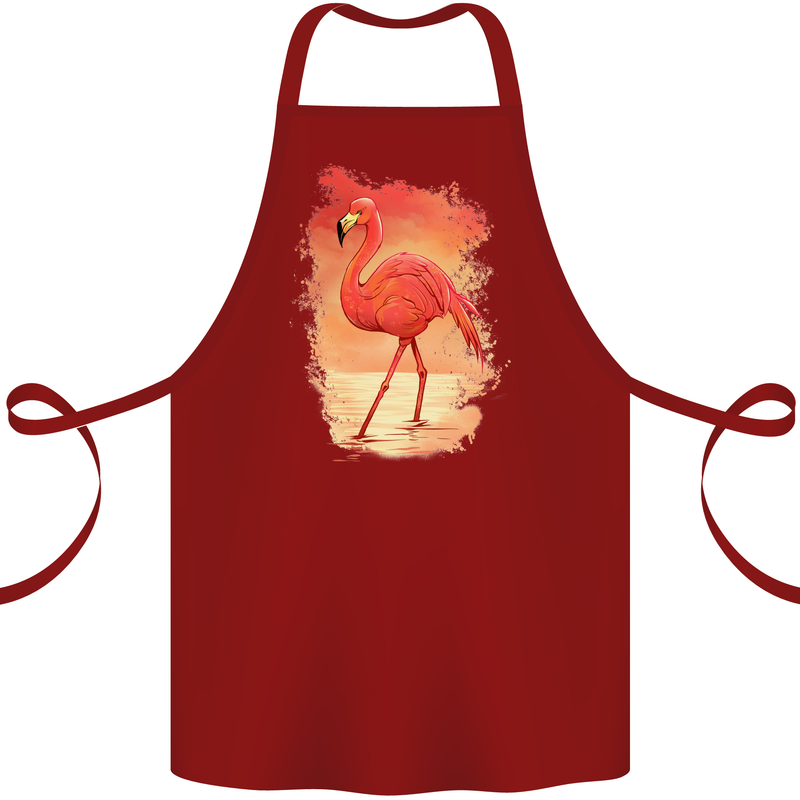 Flamingo Painting Cotton Apron 100% Organic Maroon