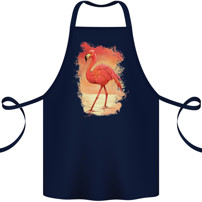 Flamingo Painting Cotton Apron 100% Organic Navy Blue