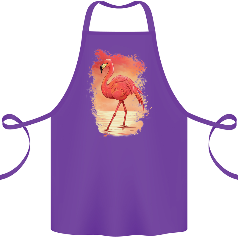 Flamingo Painting Cotton Apron 100% Organic Purple