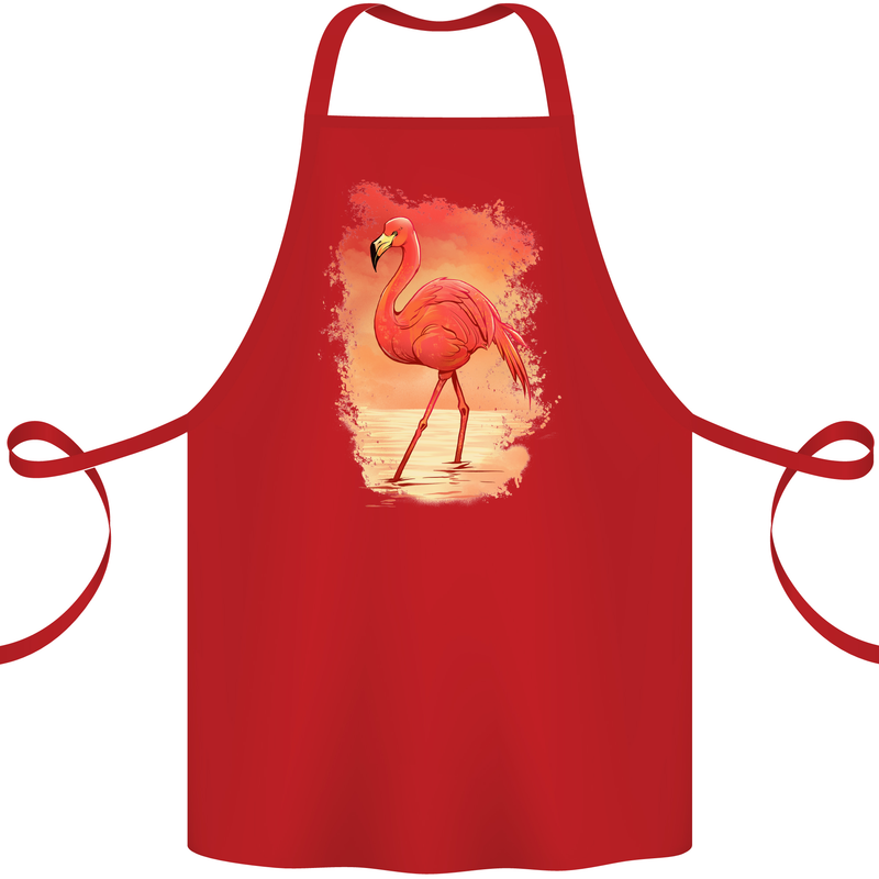 Flamingo Painting Cotton Apron 100% Organic Red
