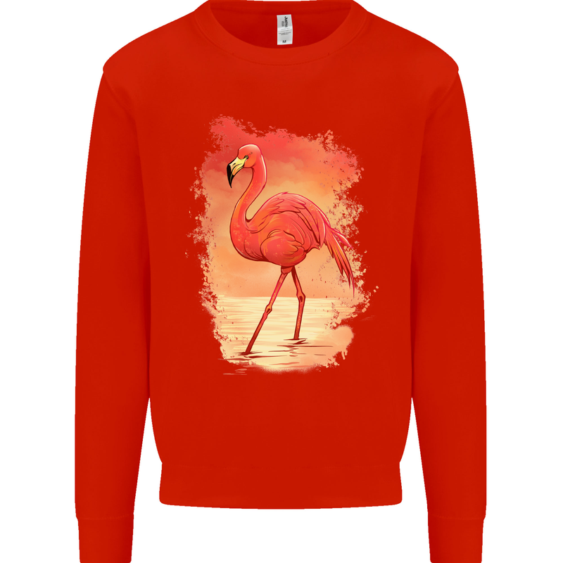 Flamingo Painting Kids Sweatshirt Jumper Bright Red