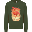 Flamingo Painting Kids Sweatshirt Jumper Forest Green