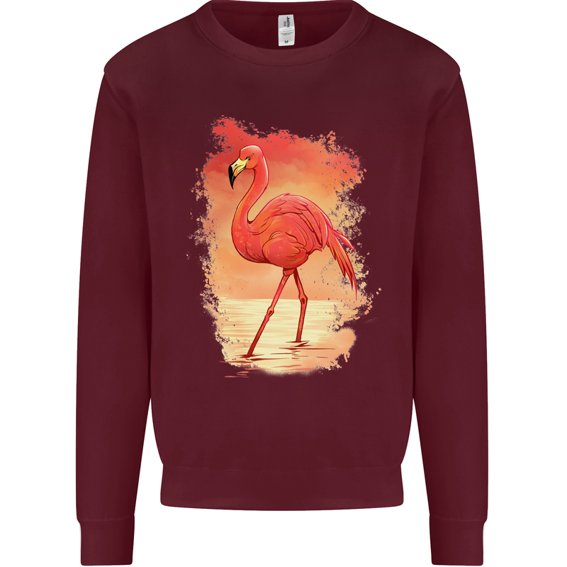 Flamingo Painting Kids Sweatshirt Jumper Maroon