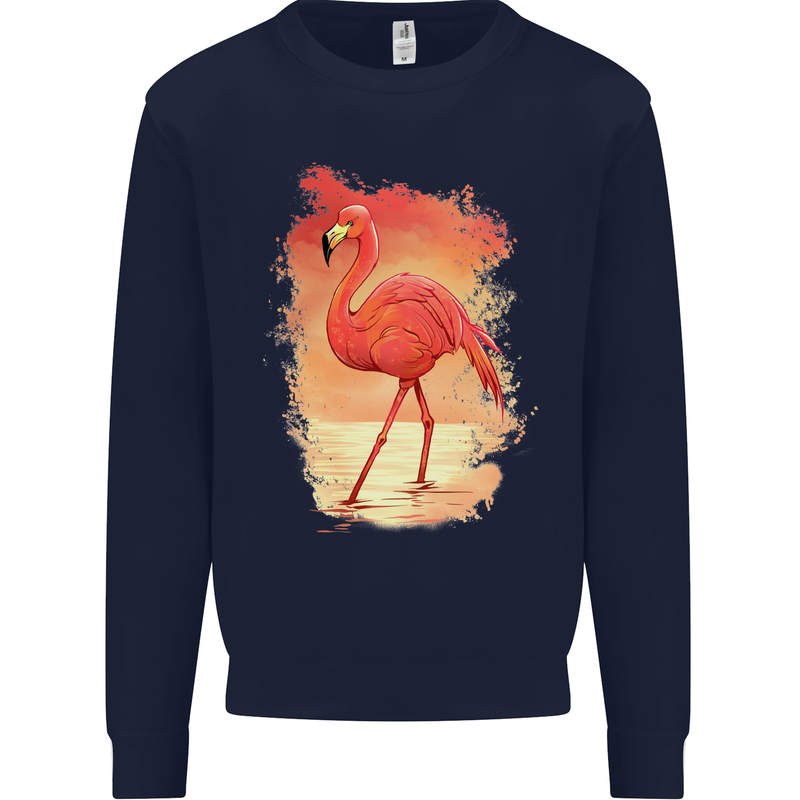 Flamingo Painting Kids Sweatshirt Jumper Navy Blue