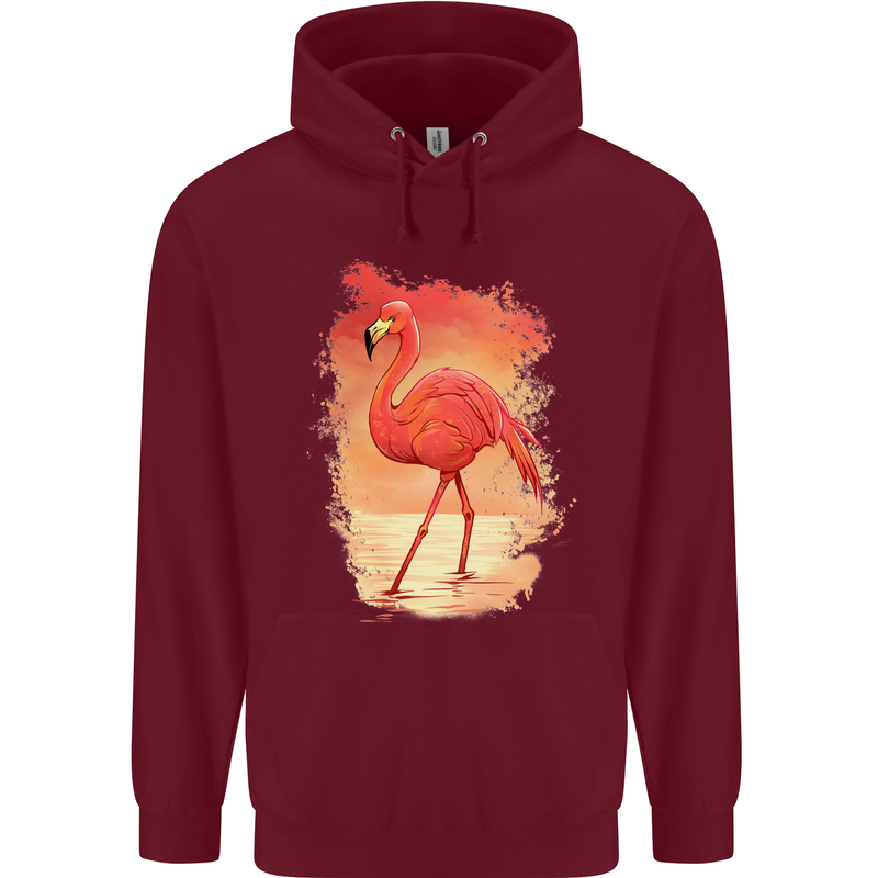 Flamingo Painting Mens 80% Cotton Hoodie Maroon