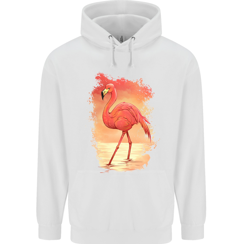 Flamingo Painting Mens 80% Cotton Hoodie White