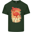 Flamingo Painting Mens Cotton T-Shirt Tee Top Forest Green