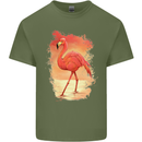 Flamingo Painting Mens Cotton T-Shirt Tee Top Military Green