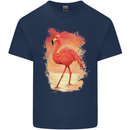 Flamingo Painting Mens Cotton T-Shirt Tee Top Navy Blue