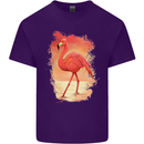 Flamingo Painting Mens Cotton T-Shirt Tee Top Purple