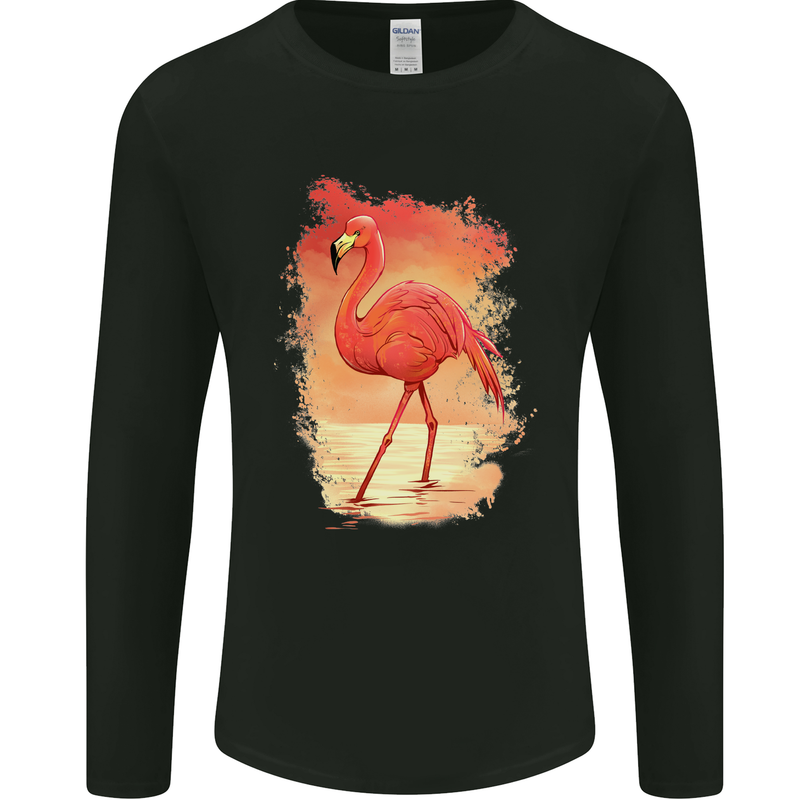 Flamingo Painting Mens Long Sleeve T-Shirt Black