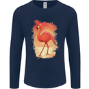 Flamingo Painting Mens Long Sleeve T-Shirt Navy Blue