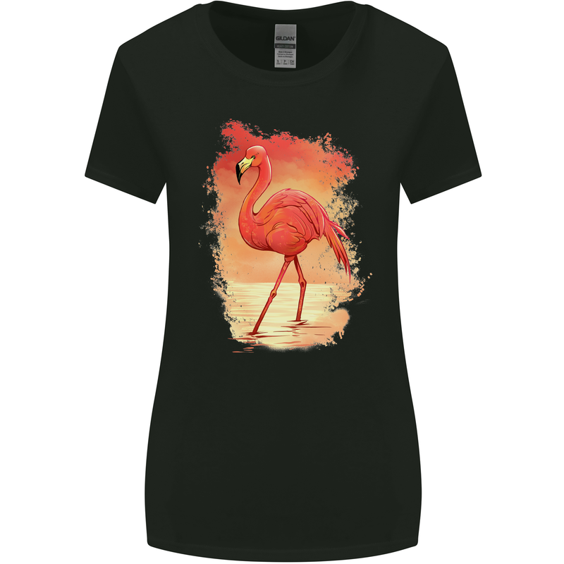Flamingo Painting Womens Wider Cut T-Shirt Black