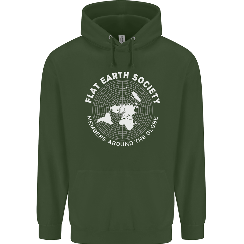 Flat Earth Society Members Around the Globe Childrens Kids Hoodie Forest Green