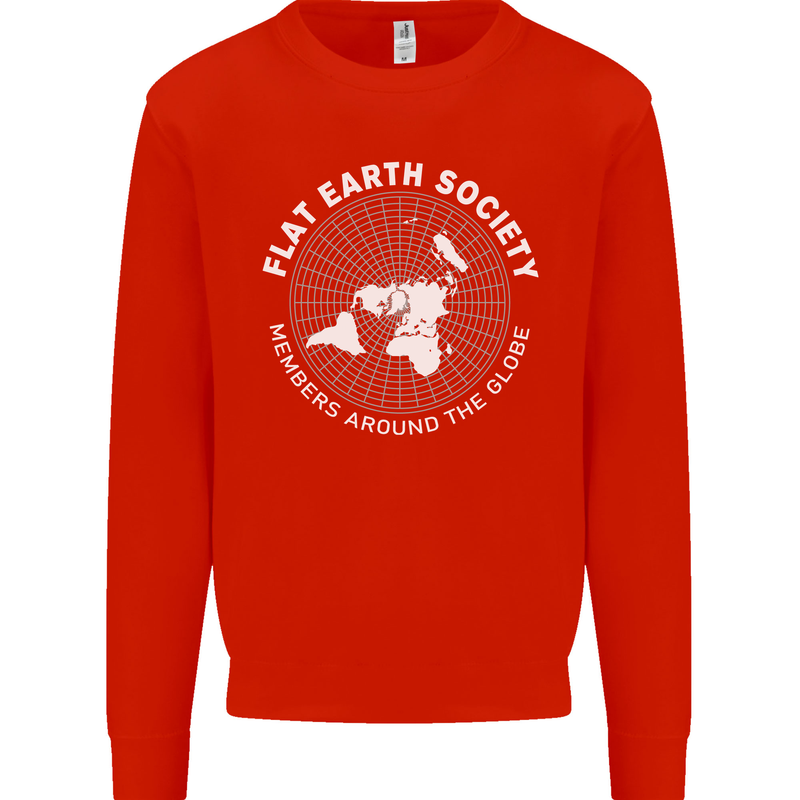 Flat Earth Society Members Around the Globe Kids Sweatshirt Jumper Bright Red