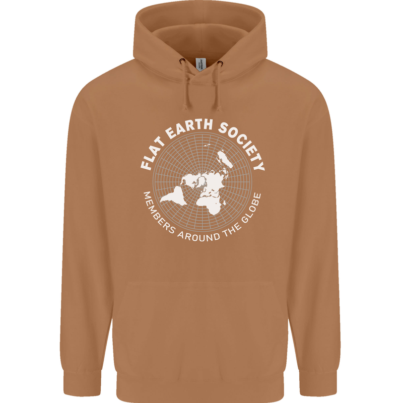 Flat Earth Society Members Around the Globe Mens 80% Cotton Hoodie Caramel Latte