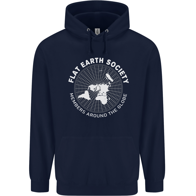 Flat Earth Society Members Around the Globe Mens 80% Cotton Hoodie Navy Blue