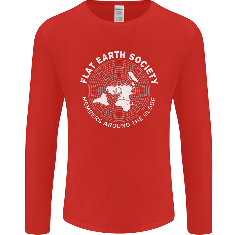 Flat Earth Society Members Around the Globe Mens Long Sleeve T-Shirt Red
