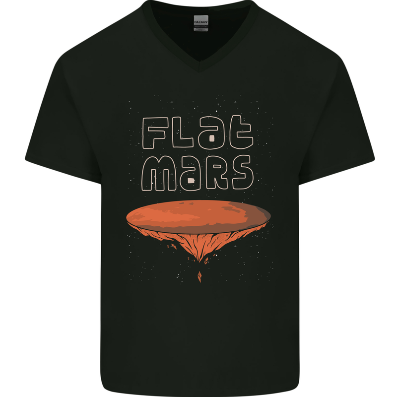 Flat Planet Mars Mens V-Neck Cotton T-Shirt Black