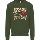 Flip Out Funny BBQ Grill Kids Sweatshirt Jumper Forest Green