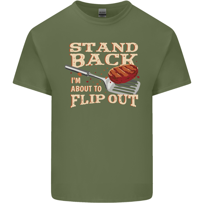 Flip Out Funny BBQ Grill Mens Cotton T-Shirt Tee Top Military Green