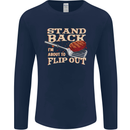 Flip Out Funny BBQ Grill Mens Long Sleeve T-Shirt Navy Blue