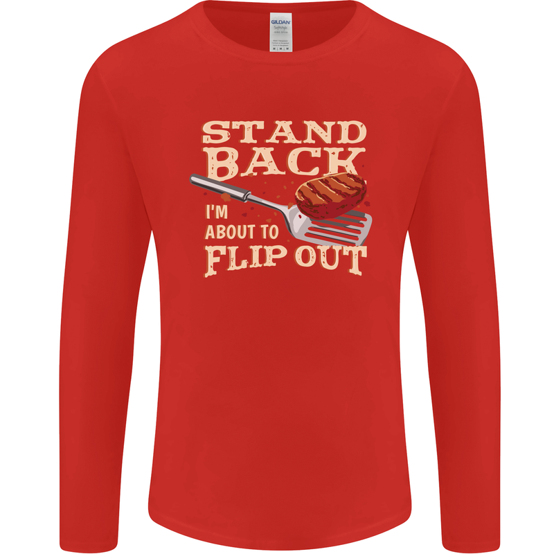 Flip Out Funny BBQ Grill Mens Long Sleeve T-Shirt Red