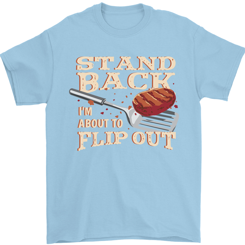Flip Out Funny BBQ Grill Mens T-Shirt 100% Cotton Light Blue