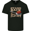 Flip Out Funny BBQ Grill Mens V-Neck Cotton T-Shirt Black