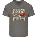 Flip Out Funny BBQ Grill Mens V-Neck Cotton T-Shirt Charcoal
