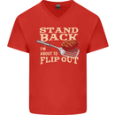 Flip Out Funny BBQ Grill Mens V-Neck Cotton T-Shirt Red