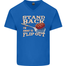 Flip Out Funny BBQ Grill Mens V-Neck Cotton T-Shirt Royal Blue