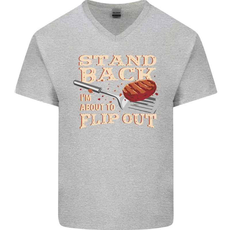 Flip Out Funny BBQ Grill Mens V-Neck Cotton T-Shirt Sports Grey