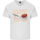 Flip Out Funny BBQ Grill Mens V-Neck Cotton T-Shirt White