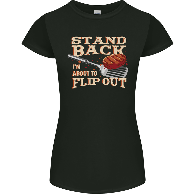 Flip Out Funny BBQ Grill Womens Petite Cut T-Shirt Black