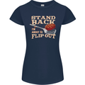 Flip Out Funny BBQ Grill Womens Petite Cut T-Shirt Navy Blue