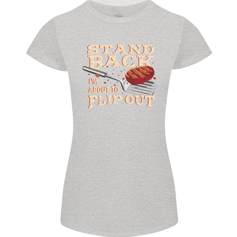 Flip Out Funny BBQ Grill Womens Petite Cut T-Shirt Sports Grey