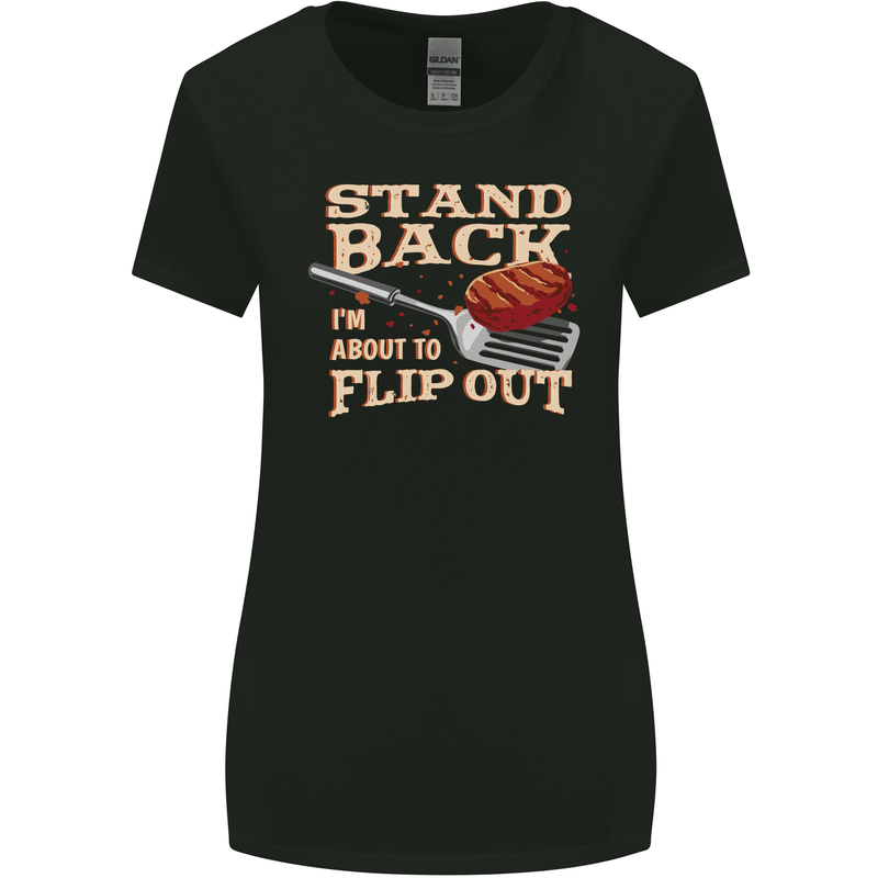 Flip Out Funny BBQ Grill Womens Wider Cut T-Shirt Black