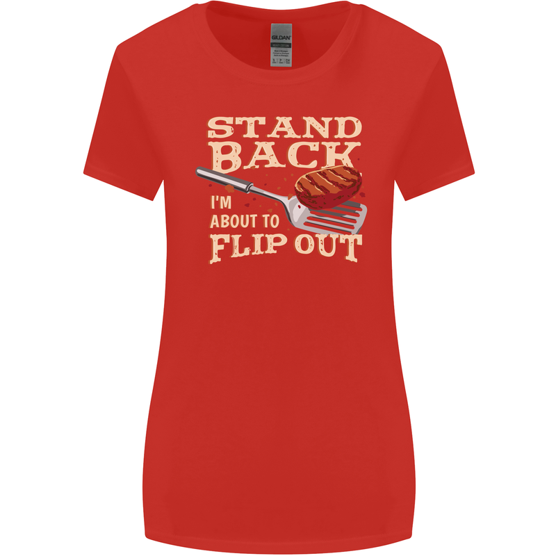 Flip Out Funny BBQ Grill Womens Wider Cut T-Shirt Red