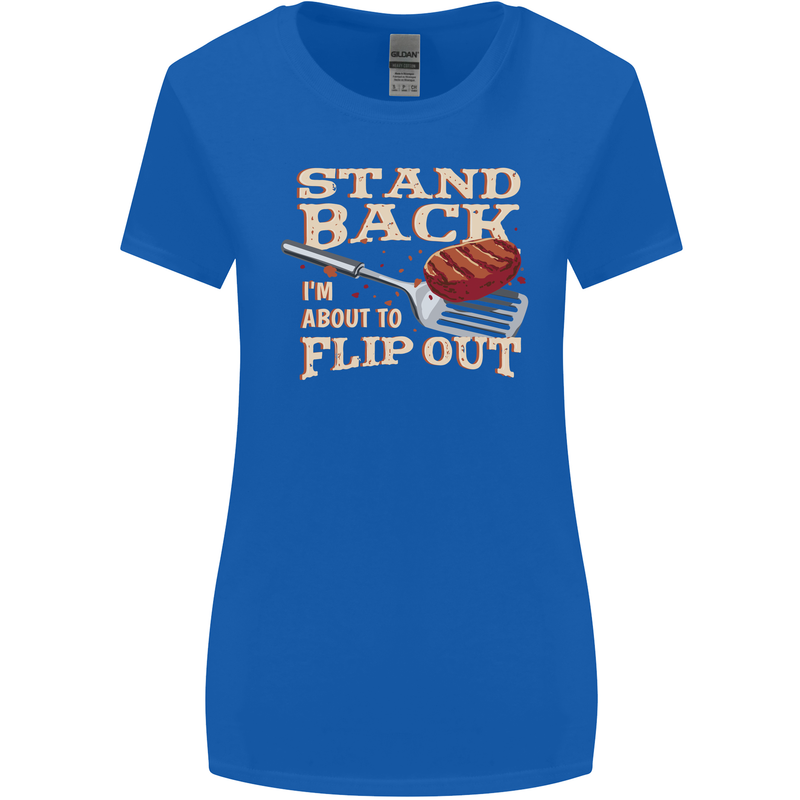 Flip Out Funny BBQ Grill Womens Wider Cut T-Shirt Royal Blue