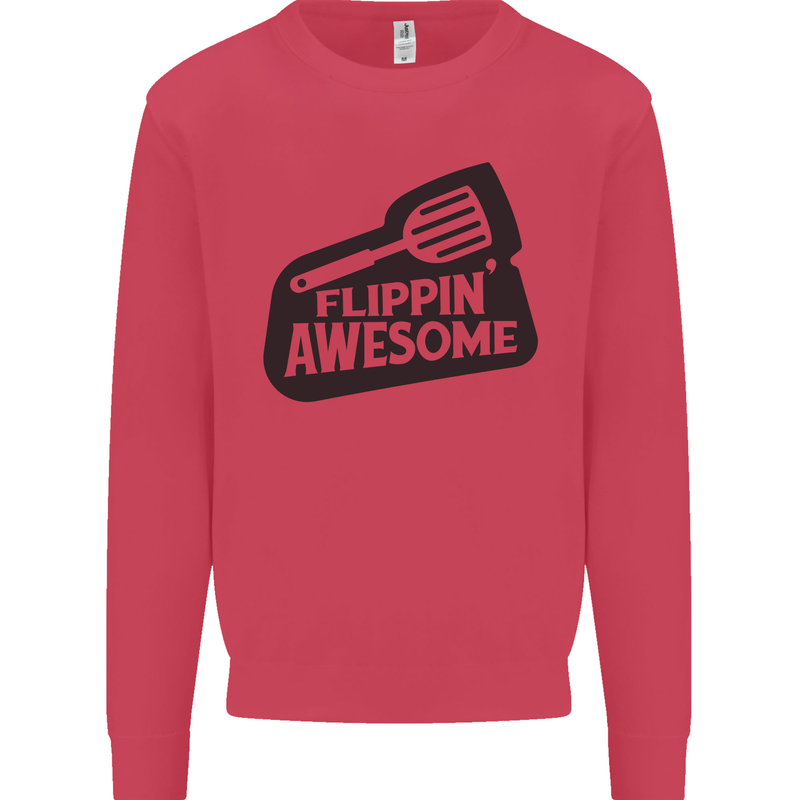 Flipping Awesome Funny BBQ Chef Fathers Day Kids Sweatshirt Jumper Heliconia