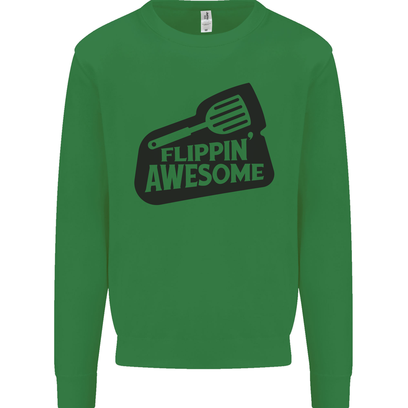 Flipping Awesome Funny BBQ Chef Fathers Day Kids Sweatshirt Jumper Irish Green
