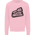 Flipping Awesome Funny BBQ Chef Fathers Day Kids Sweatshirt Jumper Light Pink