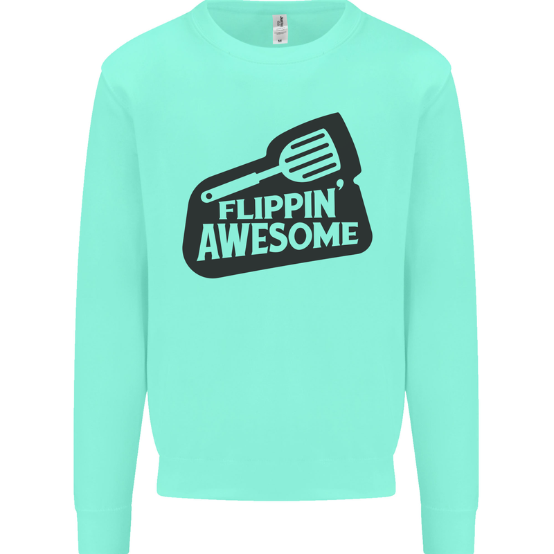Flipping Awesome Funny BBQ Chef Fathers Day Kids Sweatshirt Jumper Peppermint