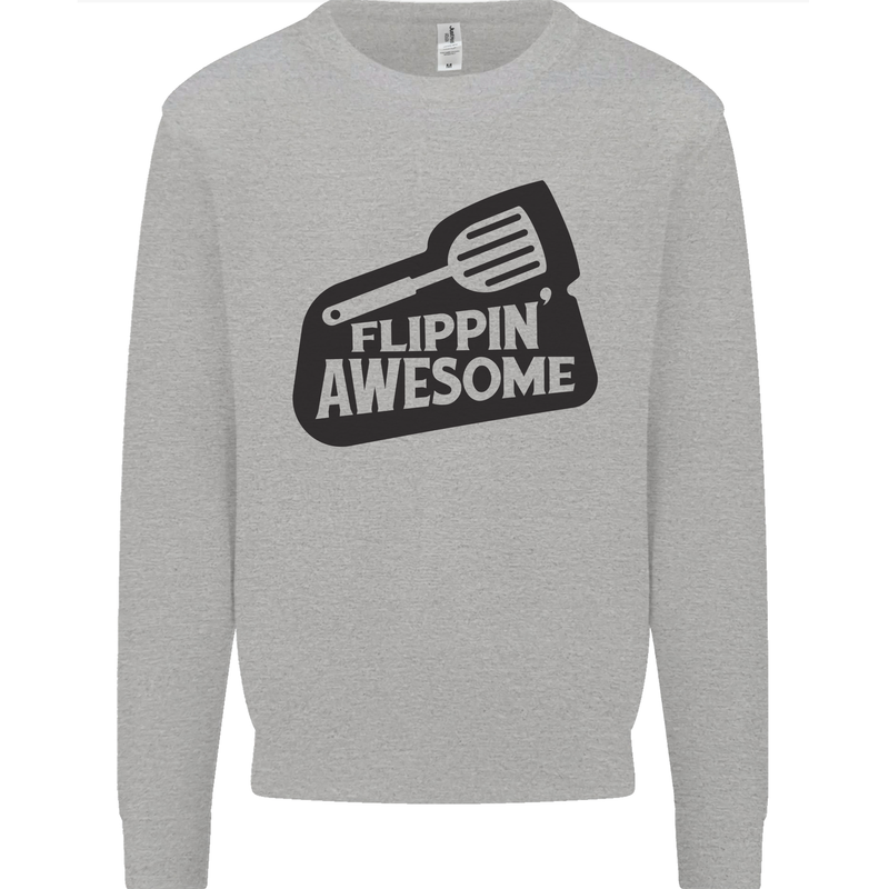Flipping Awesome Funny BBQ Chef Fathers Day Kids Sweatshirt Jumper Sports Grey